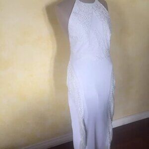 Sensational WHITE Fringe Blessed are the Meek Bodycon Dress NWT 6
